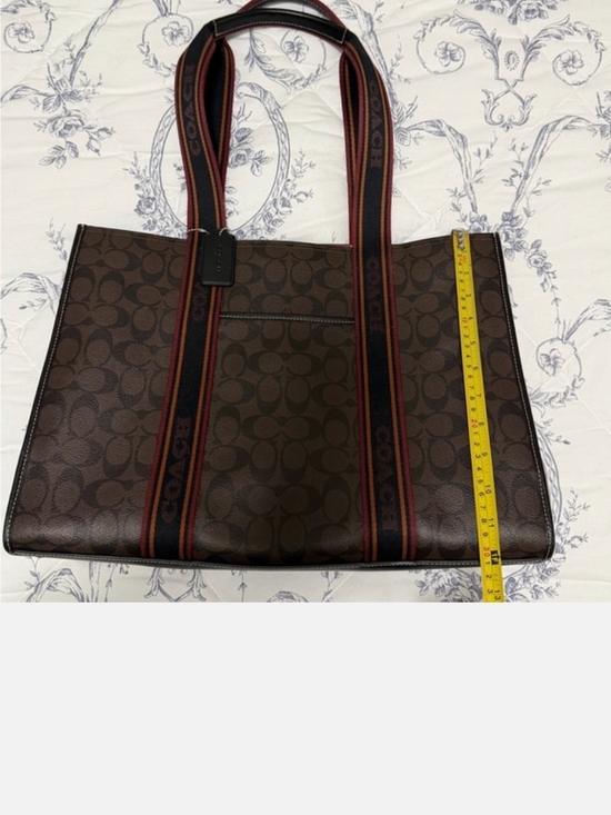 Coach Signature Canvas Large Tote in Brown with Maroon-Trim Straps - Picture 12 of 12